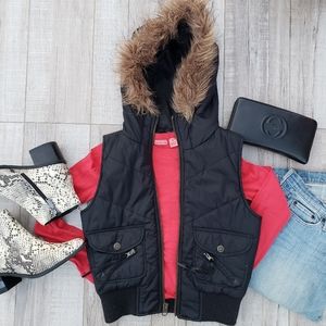 BB Dakota Zip Up Vest with Faux Fur Hood Pockets